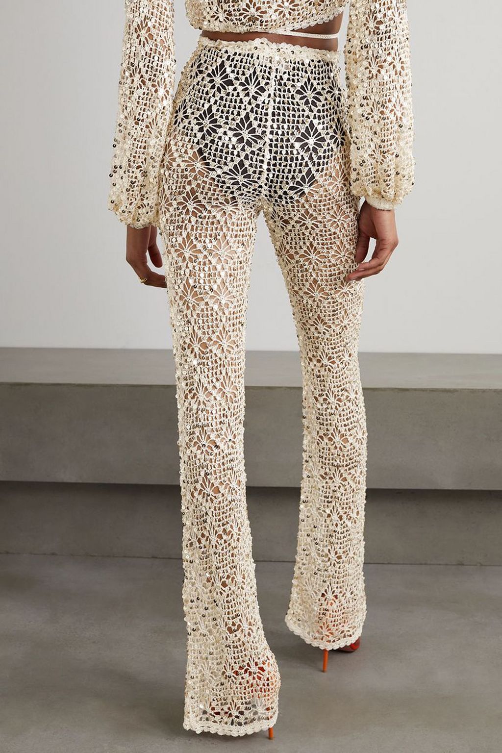RETROFÊTE Brendie sequined crocheted flared pants
