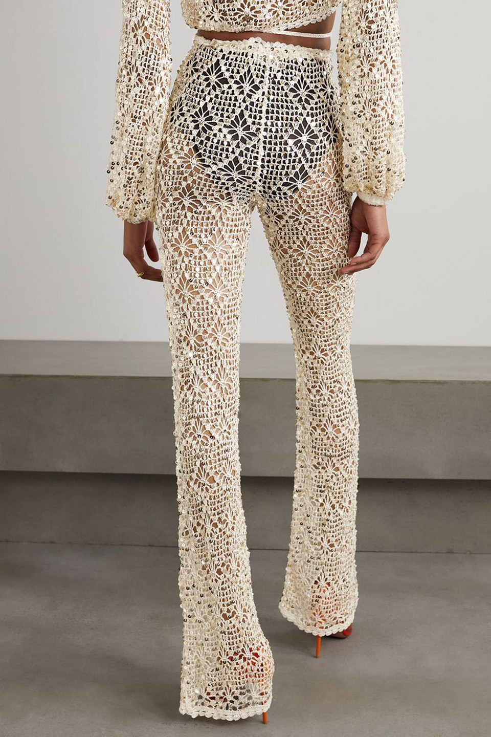 RETROFÉTE BRENDIE SEQUINED CROCHETED FLARED PANTS