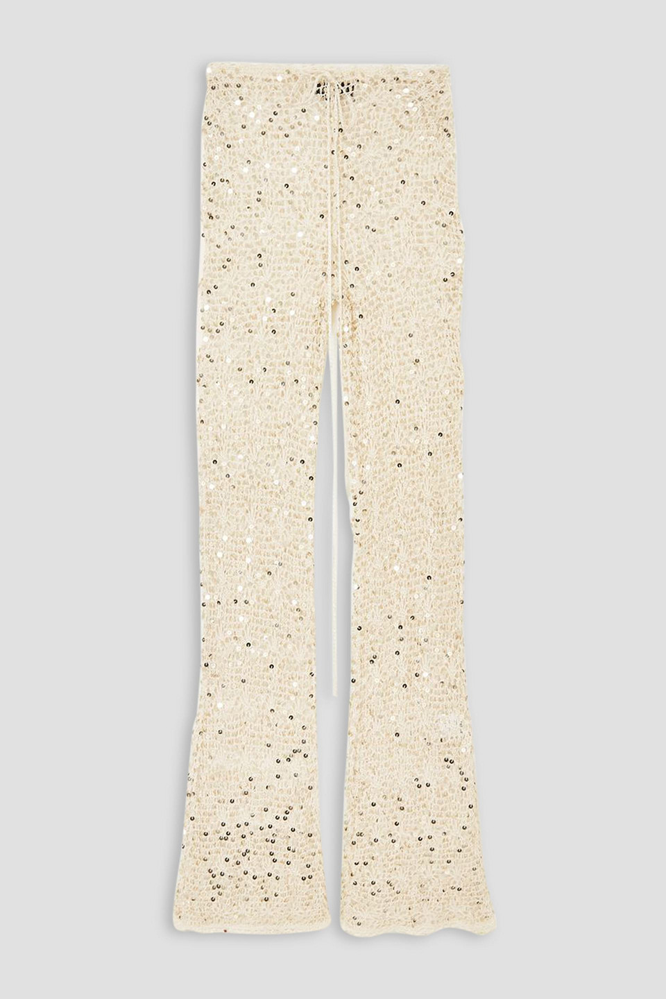 Retroféte Brendie Sequined Crocheted Flared Pants In Cream