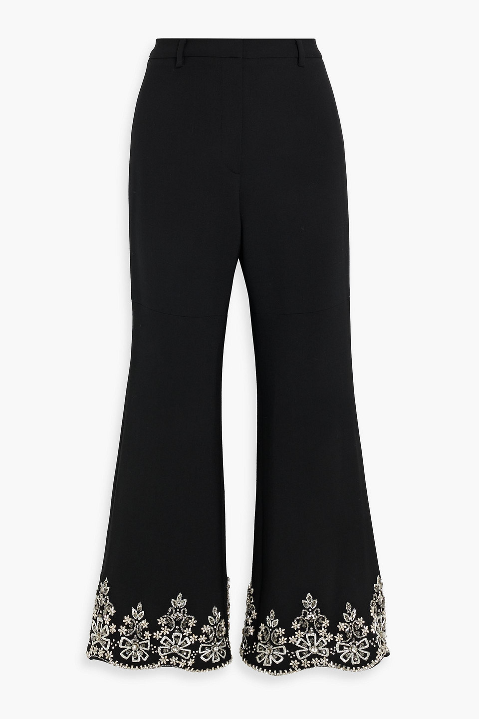 Oscar De La Renta Crystal-embroidered Cropped Flared Pants In Black