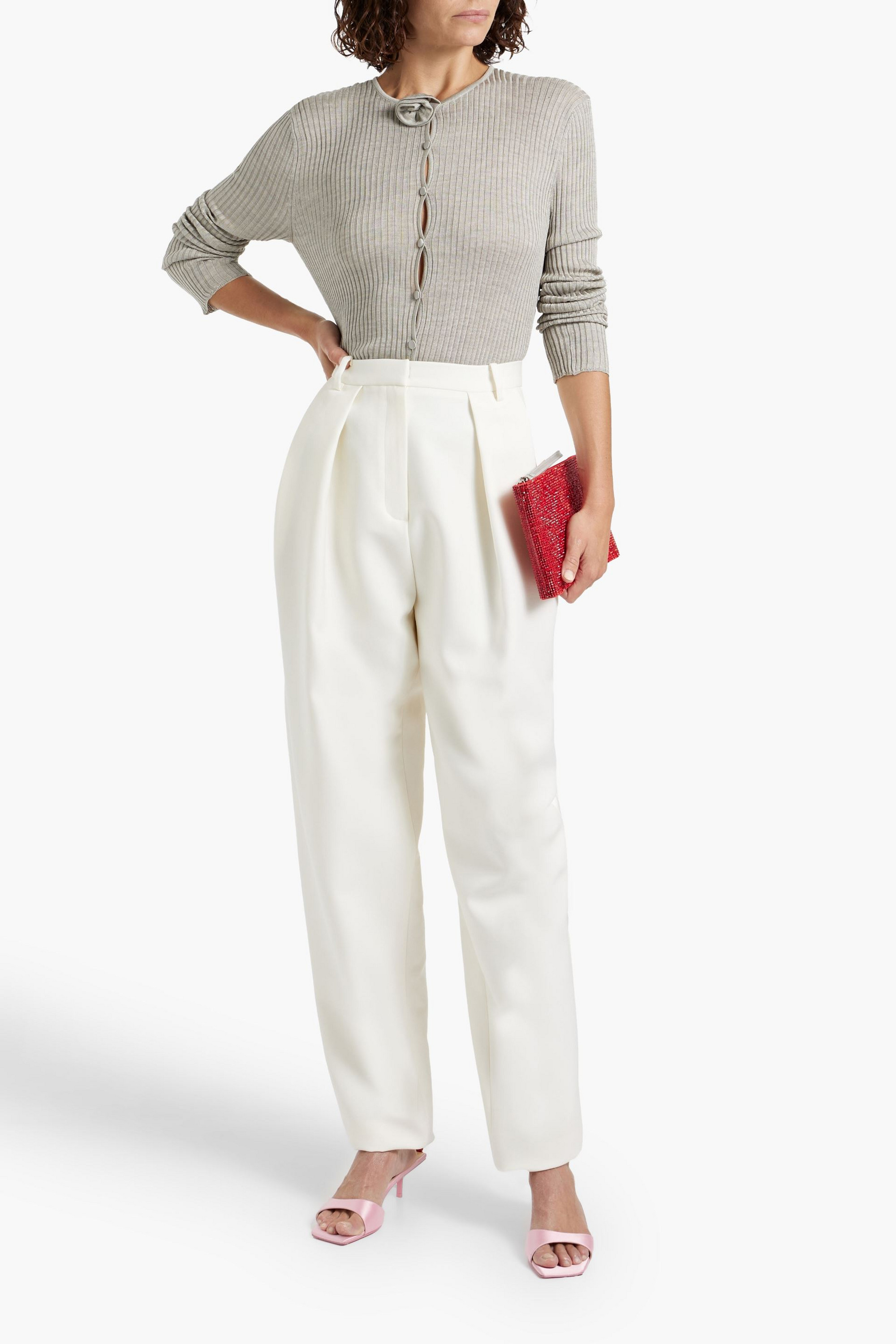 Magda Butrym Floral-appliquéd ribbed silk cardigan