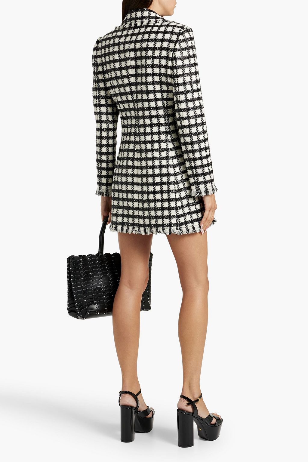 OSCAR DE LA RENTA Metallic checked wool-blend tweed mini dress