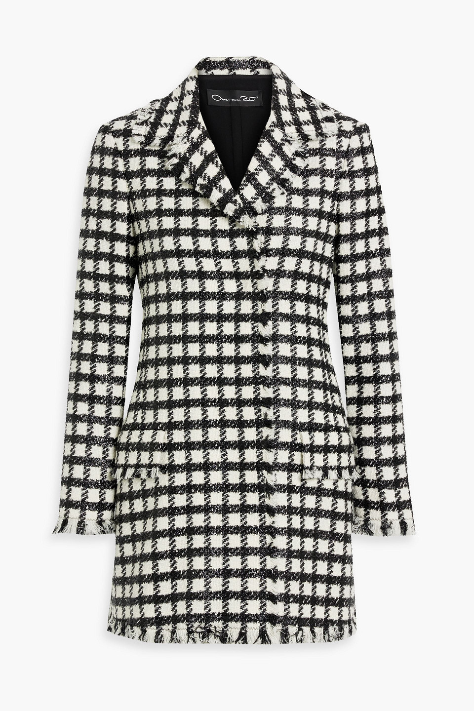 Oscar De La Renta Metallic Checked Wool-blend Tweed Mini Dress In Off-white