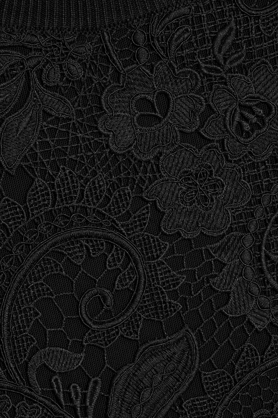 Oscar De La Renta Guipure Lace-paneled Silk-blend Top In Black