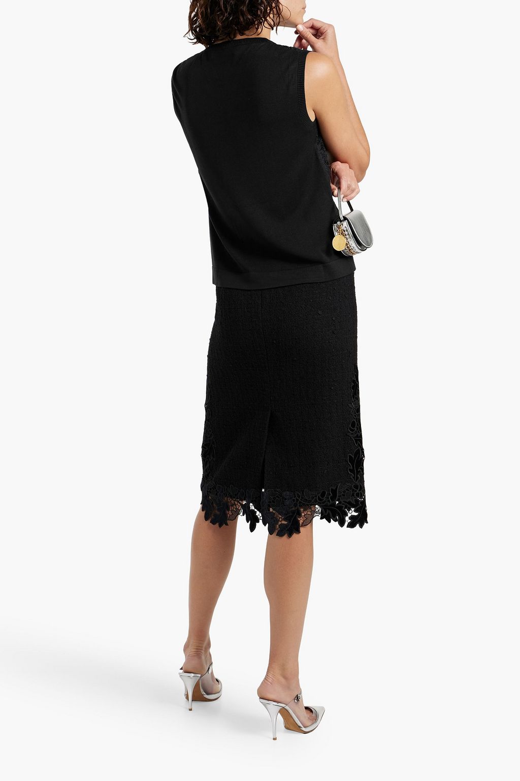 OSCAR DE LA RENTA Guipure lace-paneled silk-blend top