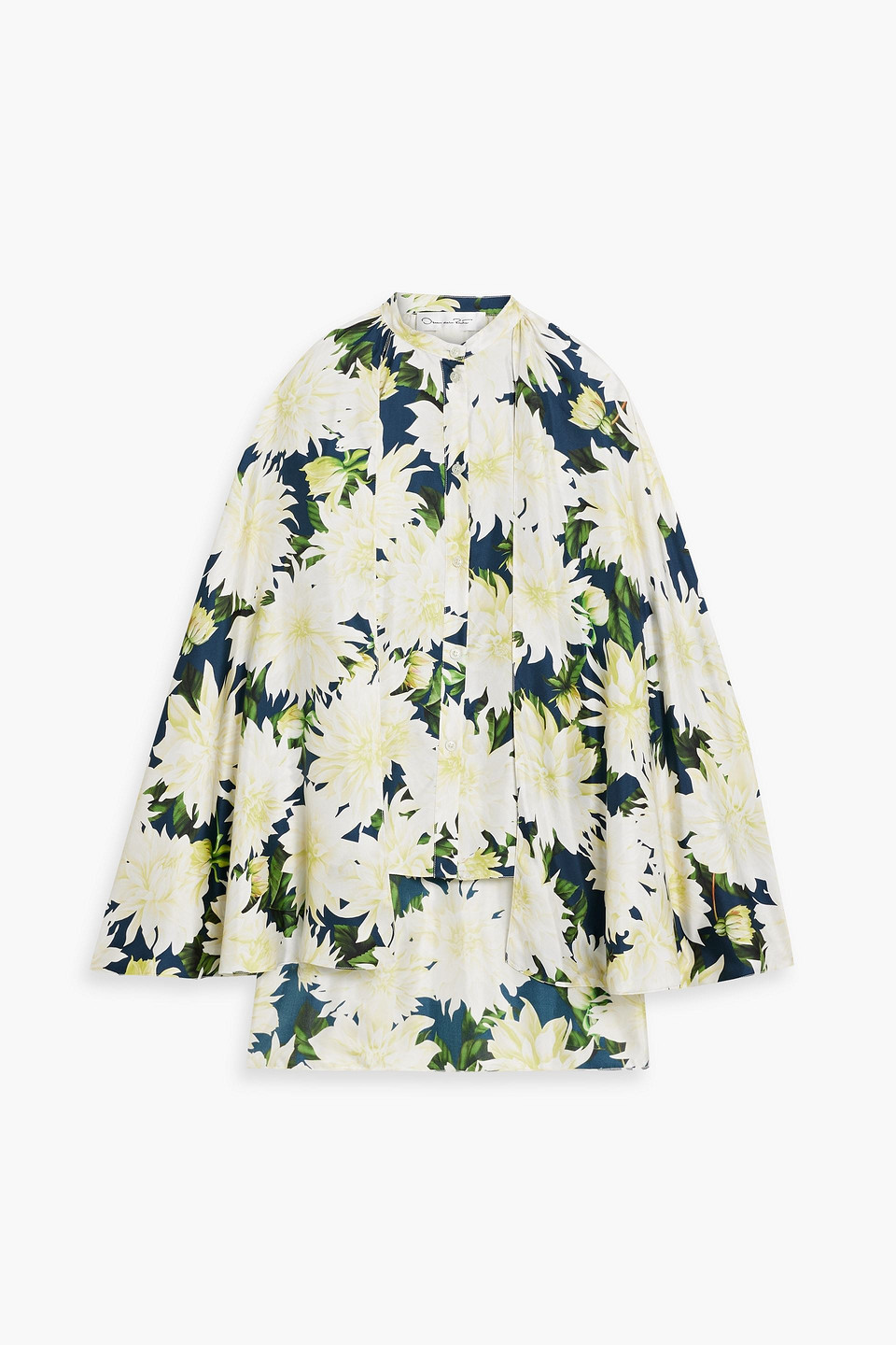 Oscar De La Renta Cape-effect Floral-print Silk-twill Shirt In Ivory