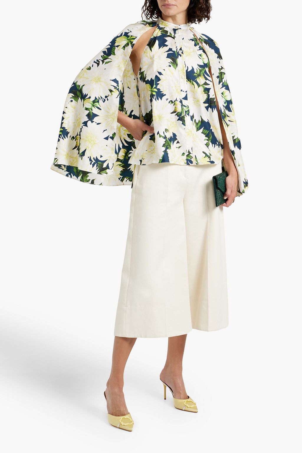 OSCAR DE LA RENTA Gathered floral-print silk-twill shirt