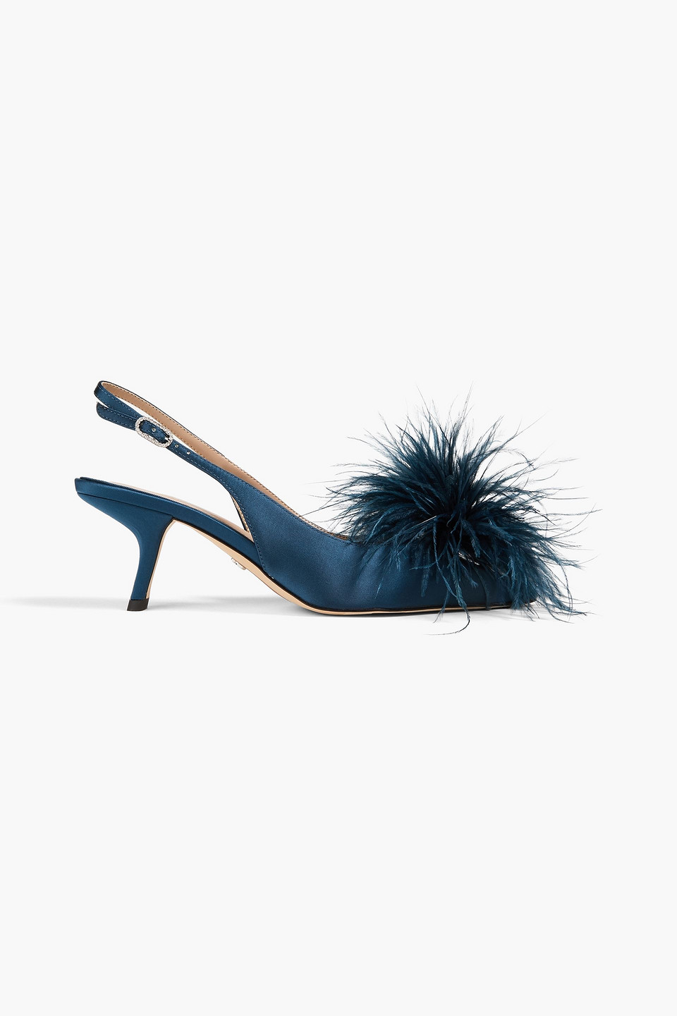 Sam Edelman Bianka Feather-embellished Satin Slingback Pumps In Navy