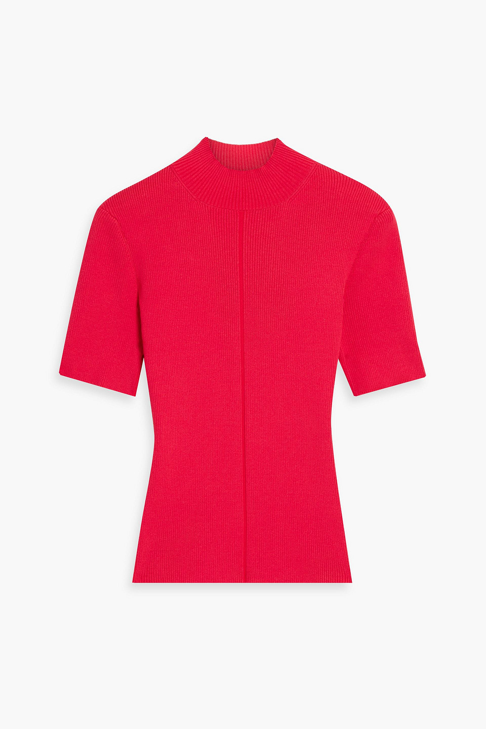 Oscar De La Renta Ribbed Silk-blend Turtleneck Top In Red