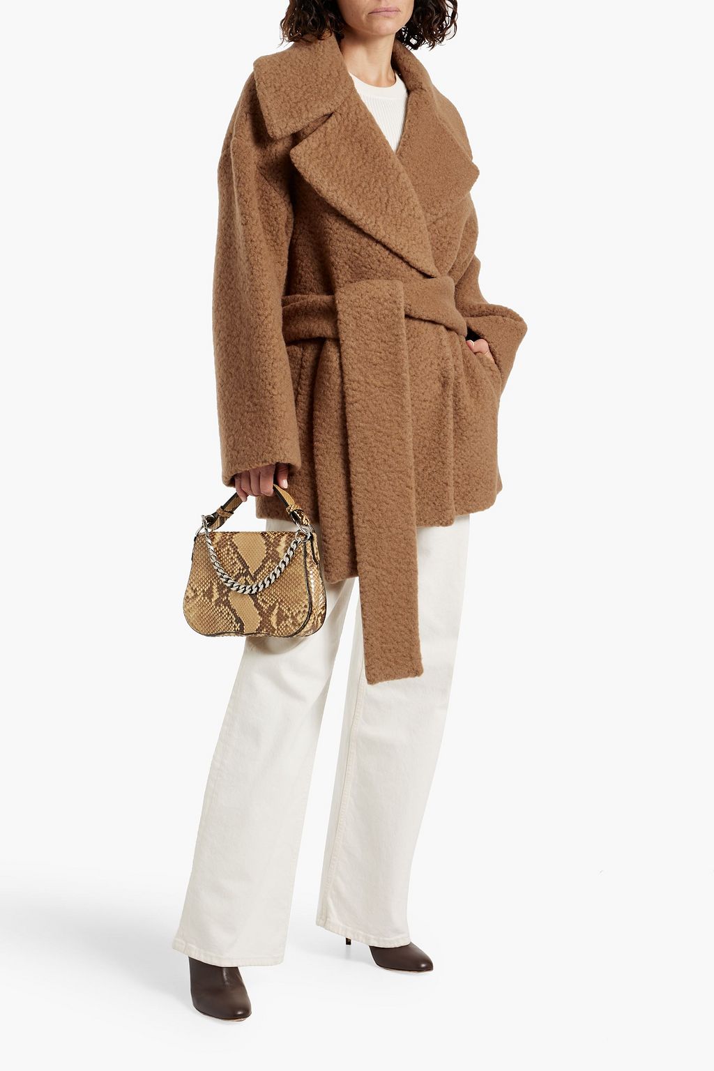 OSCAR DE LA RENTA Belted wool-blend bouclé coat