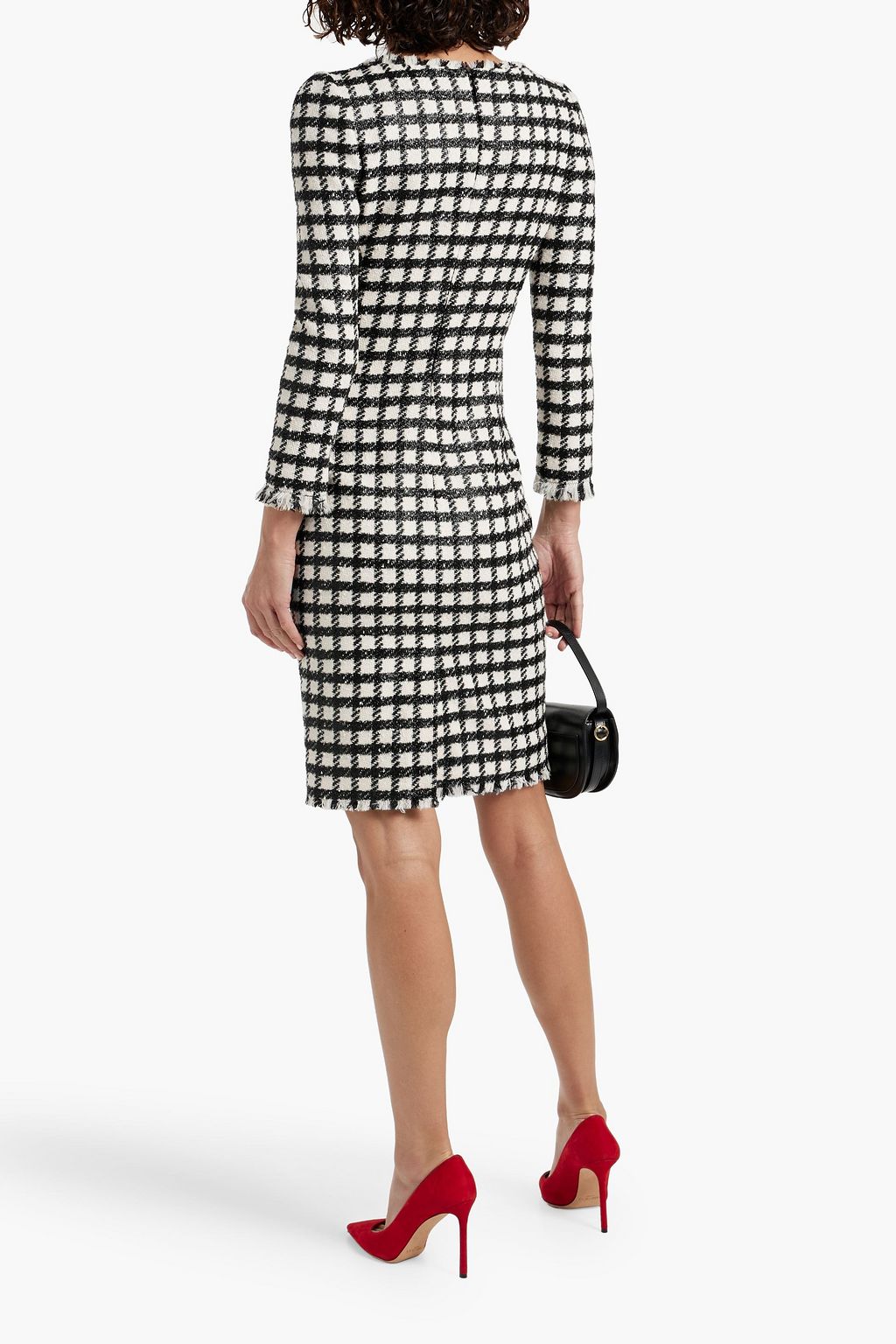 OSCAR DE LA RENTA Checked wool-blend bouclé-tweed dress