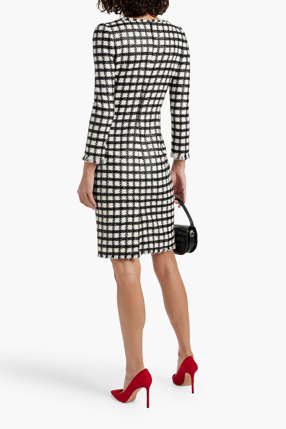 Oscar De La Renta Checked Wool-blend Bouclé-tweed Dress In Off-white