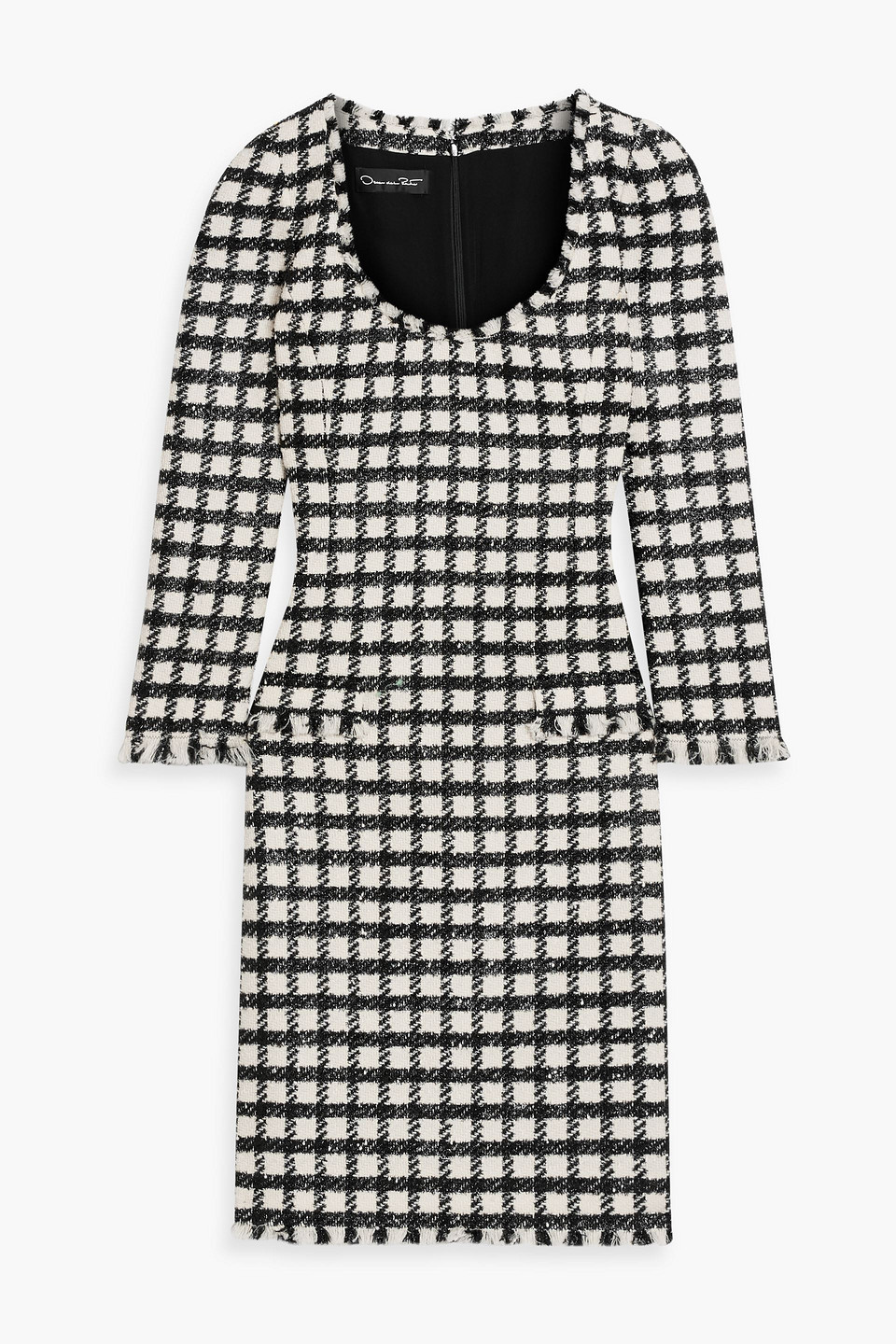 Oscar De La Renta Checked Wool-blend Bouclé-tweed Dress In Off-white