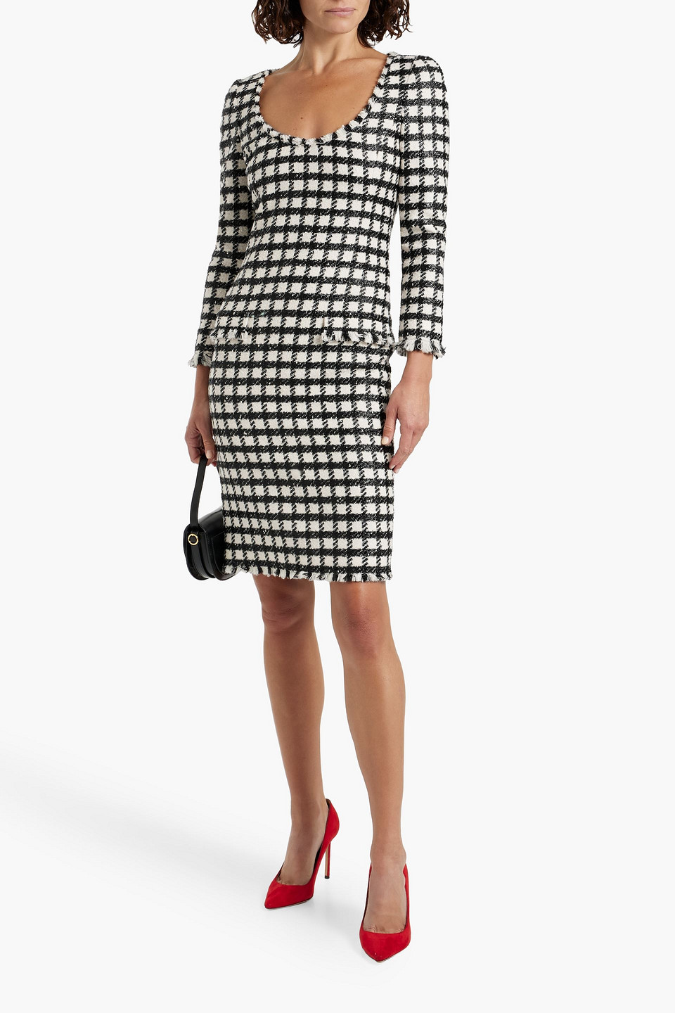 Oscar De La Renta Checked Wool-blend Bouclé-tweed Dress In Off-white