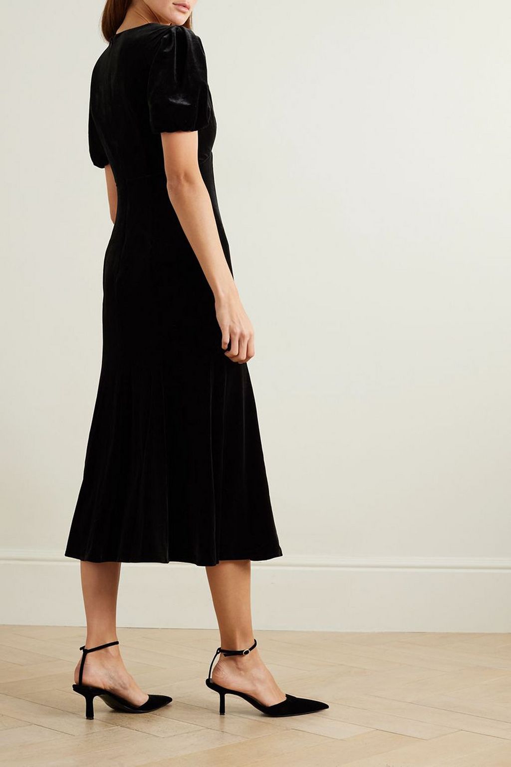 SELF-PORTRAIT Crystal-embellished gathered velvet midi dress