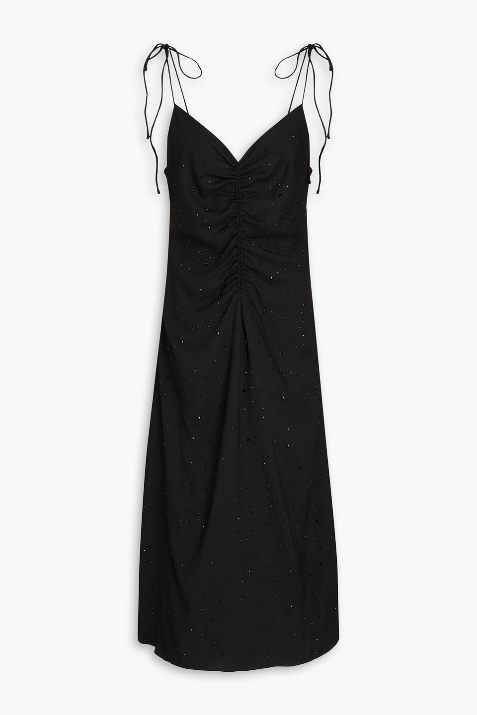 Sandro Crystal-embellished Ruched Crepe Midi Dress In Black