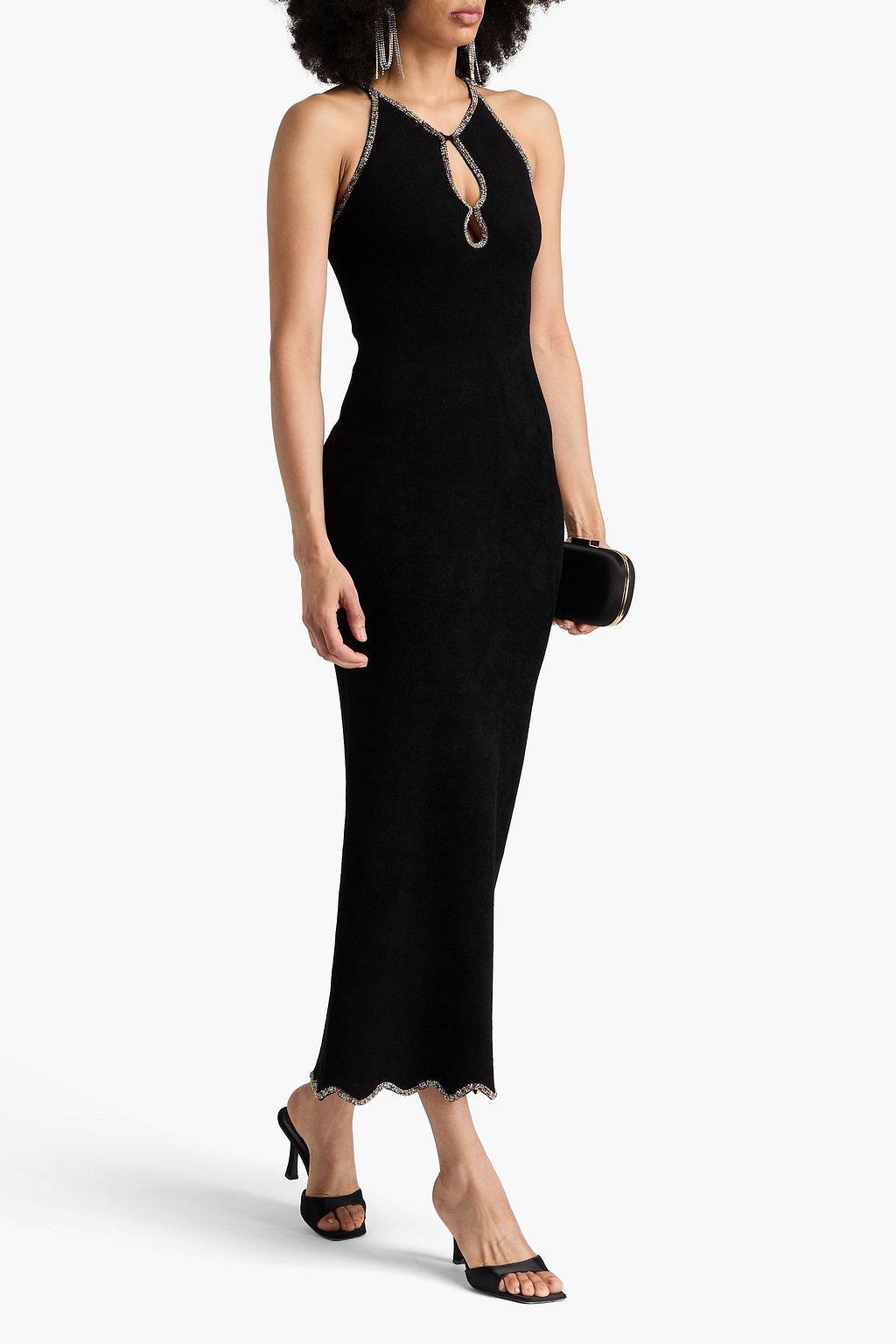 SANDRO Crystal-embellished chenille midi dress