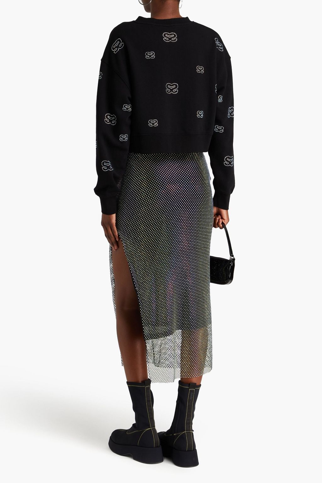 SANDRO Crystal-embellished French cotton-blend terry sweatshirt