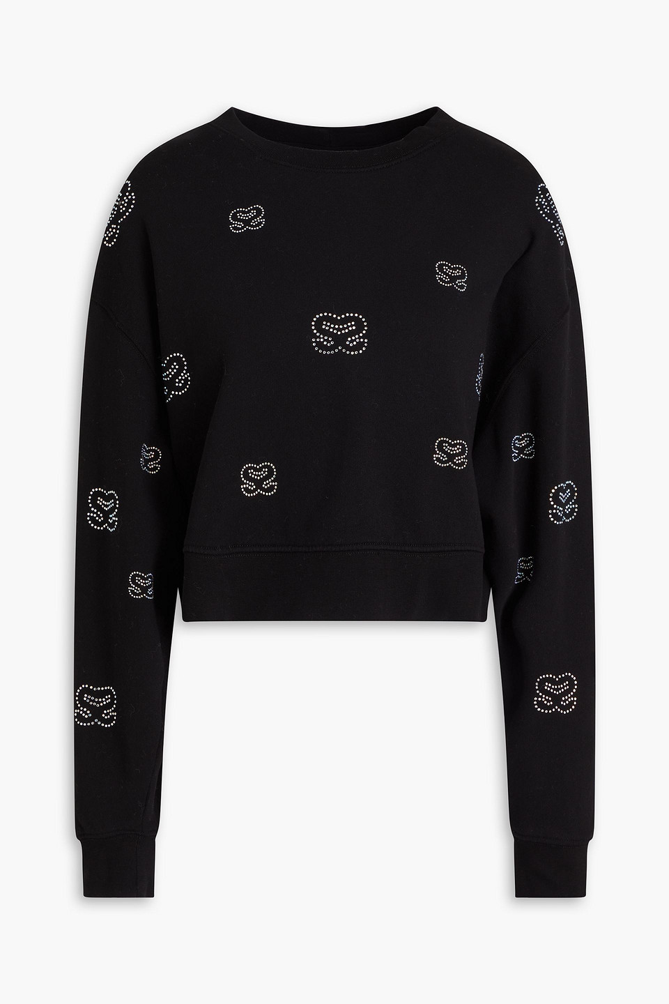 Sandro Crystal-embellished French Cotton-blend Terry Sweatshirt In Black