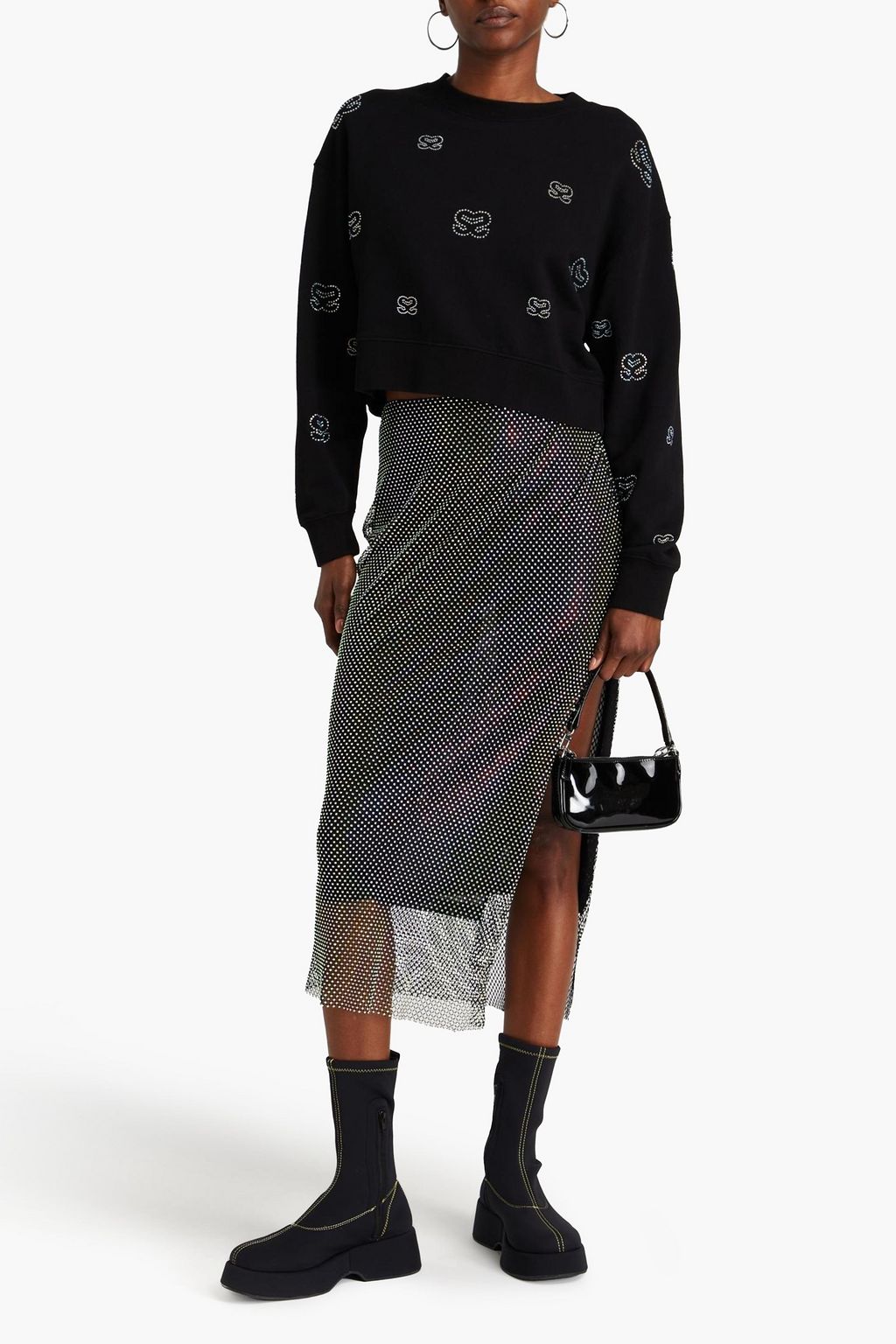 SANDRO Crystal-embellished French cotton-blend terry sweatshirt