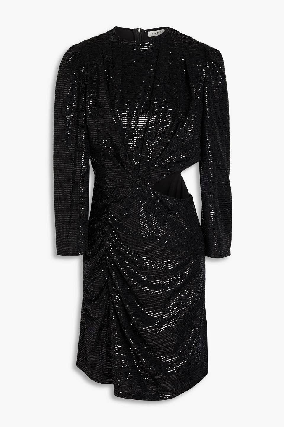 Sandro Cutout Sequined Ribbed-knit Midi Dress In Black