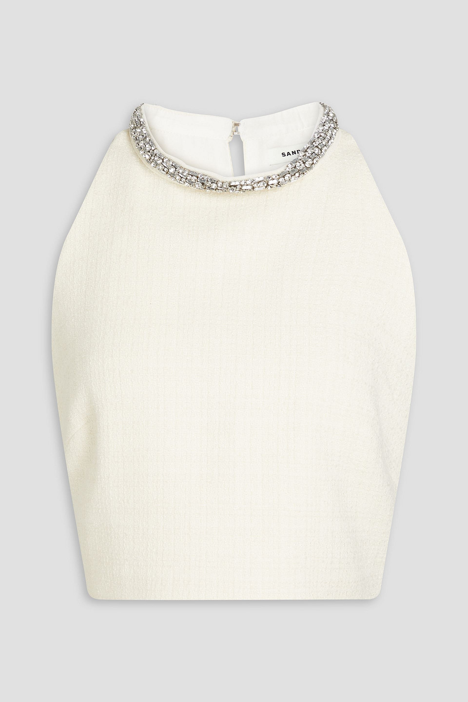 Sandro Cropped Crystal-embellished Crepe Top In White