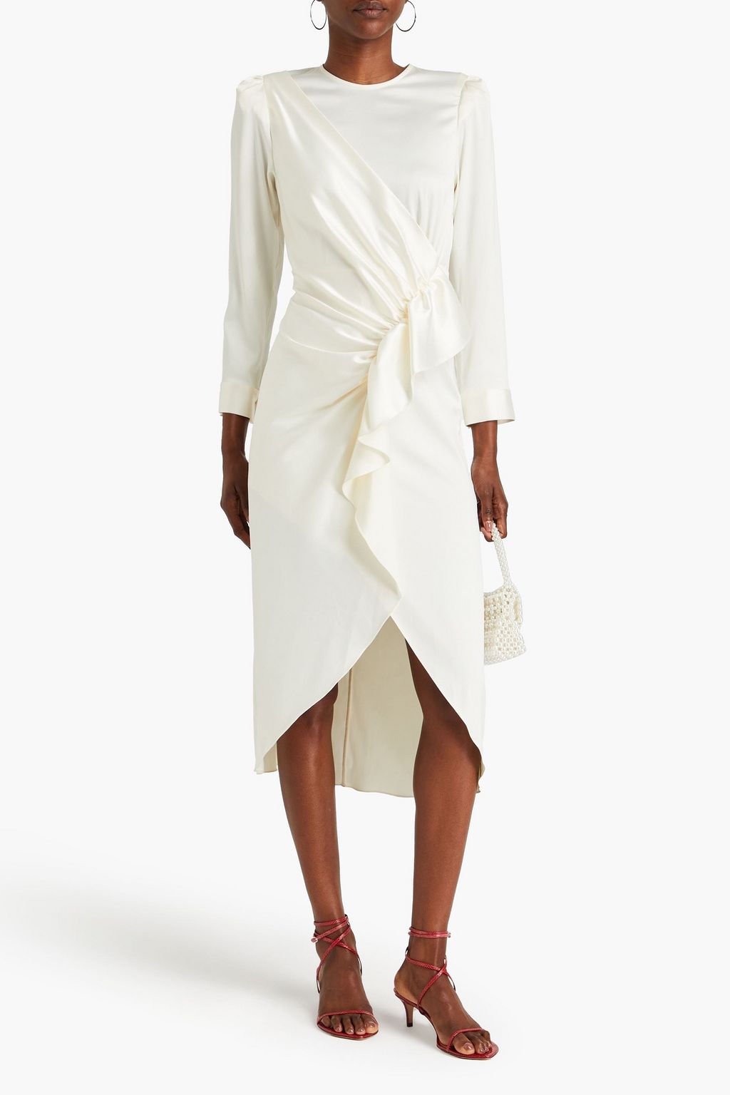 SANDRO Wrap-effect ruffled satin midi dress