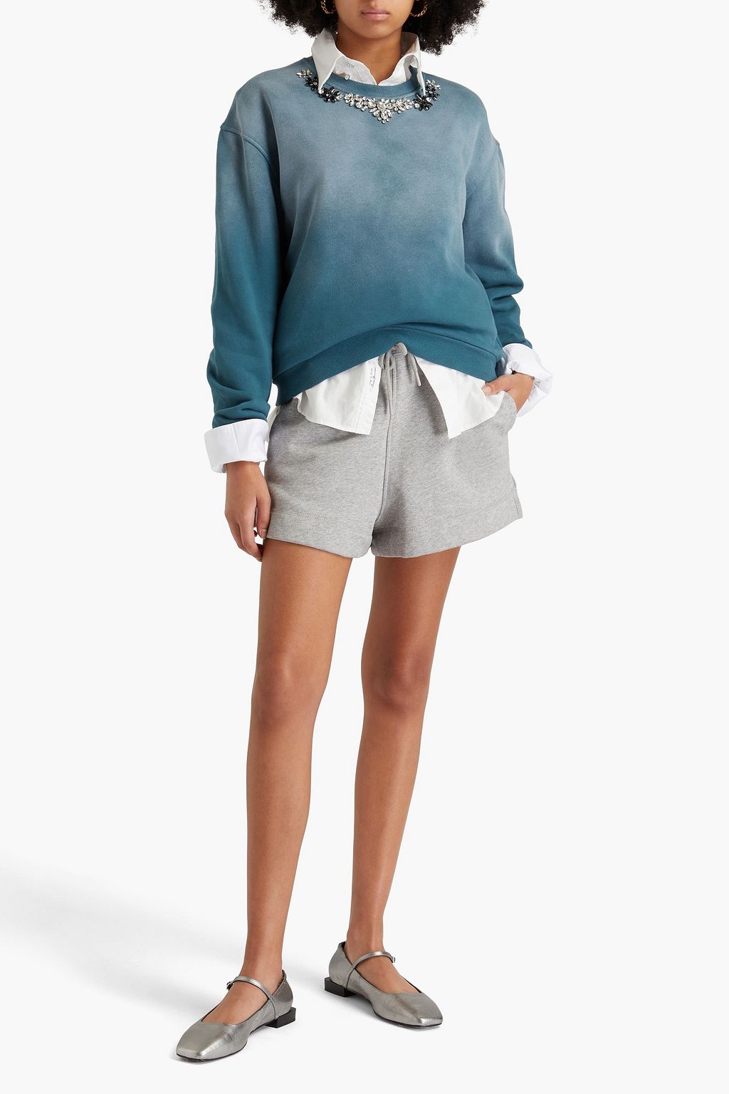 MAJE Embellished dégradé cotton-fleece sweatshirt