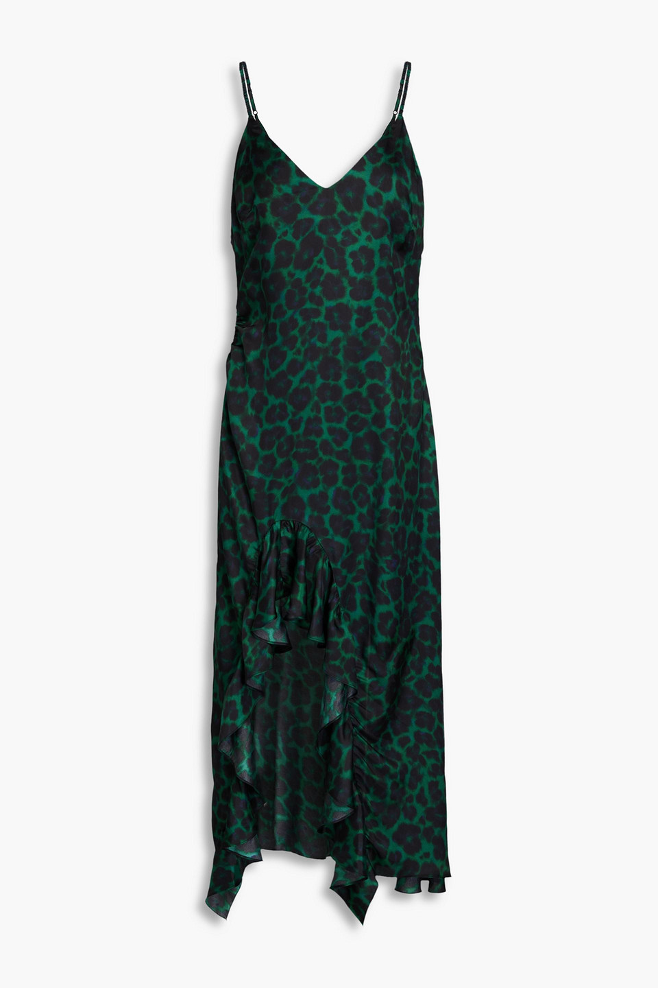 Sandro Ruched Leopard-print Satin-twill Midi Dress In Animal Print
