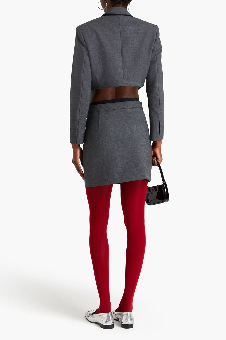 Sandro Crystal-embellished Cropped Wool-blend Twill Blazer In Anthracite