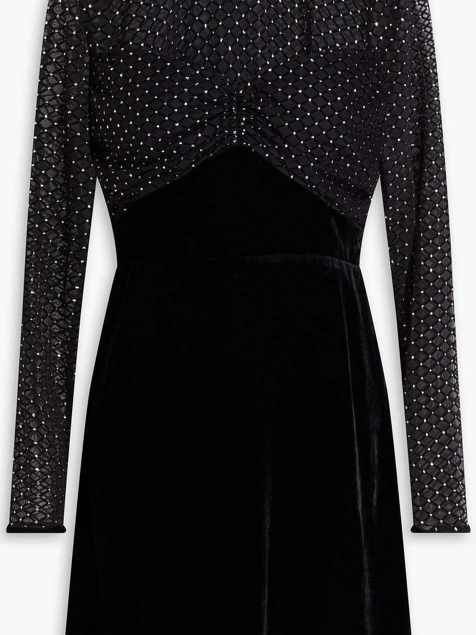 crystal-embellished tulle-paneled velvet mini dress