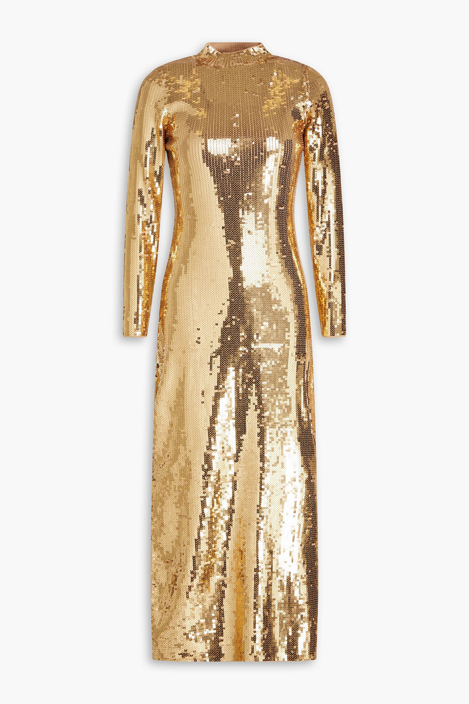 Sandro Cutout Sequined Ribbed-knit Midi Dress In Gold