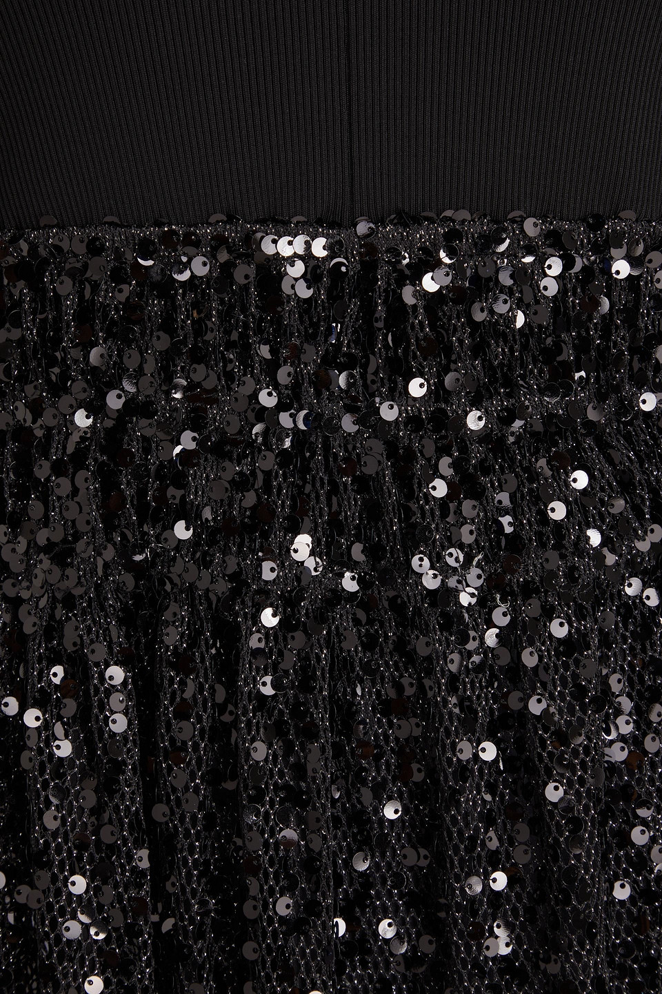 MAJE SEQUINED TIERED OPEN-KNIT AND STRETCH-JERSEY MIDI DRESS