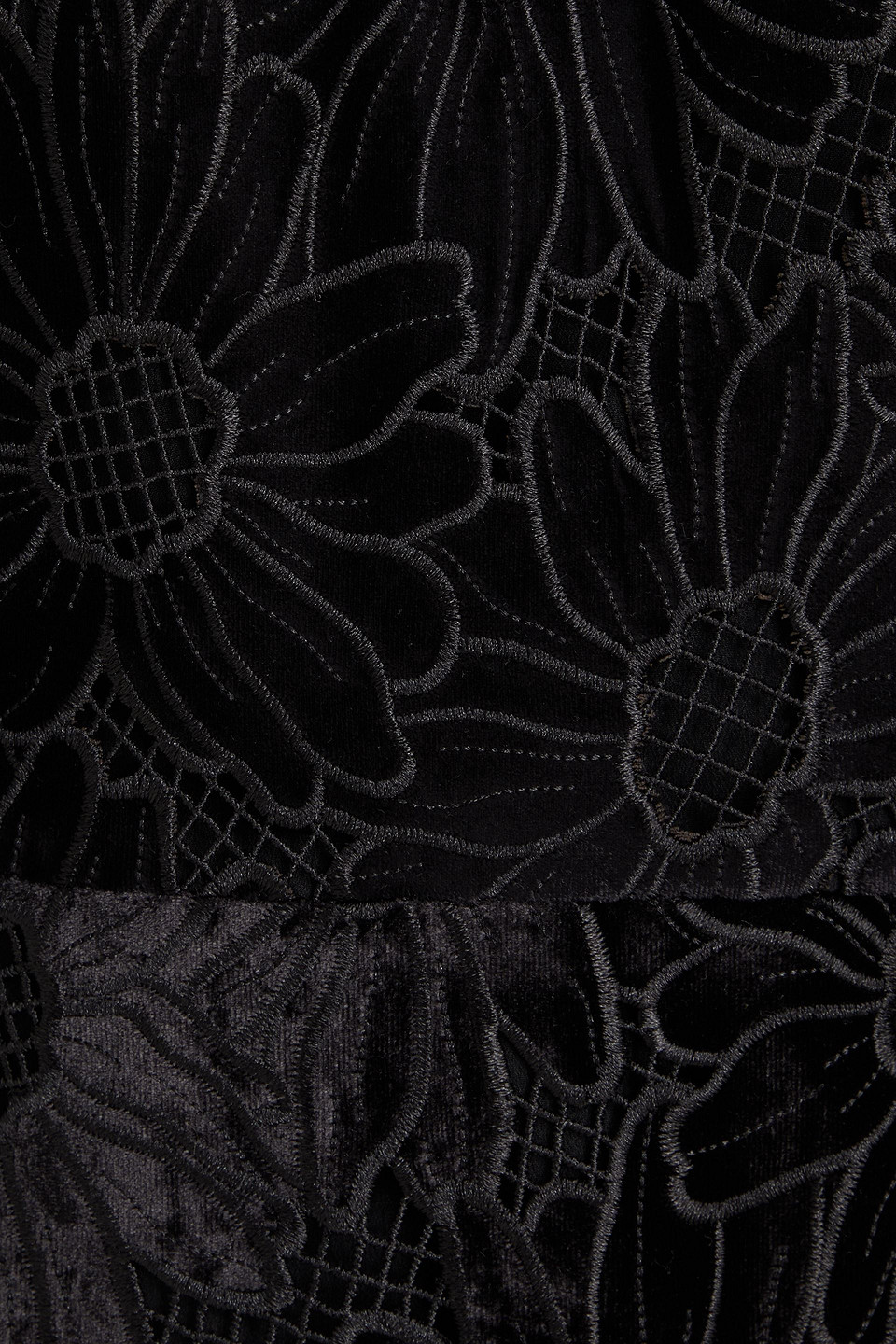 Sandro Embroidered Velvet And Guipure Lace Mini Dress In Black