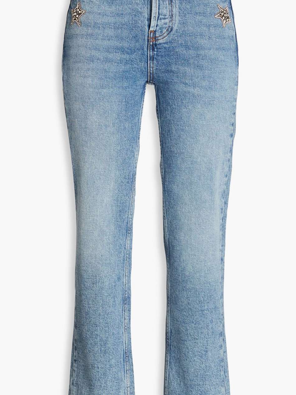 crystal-embellished high-rise straight-leg jeans