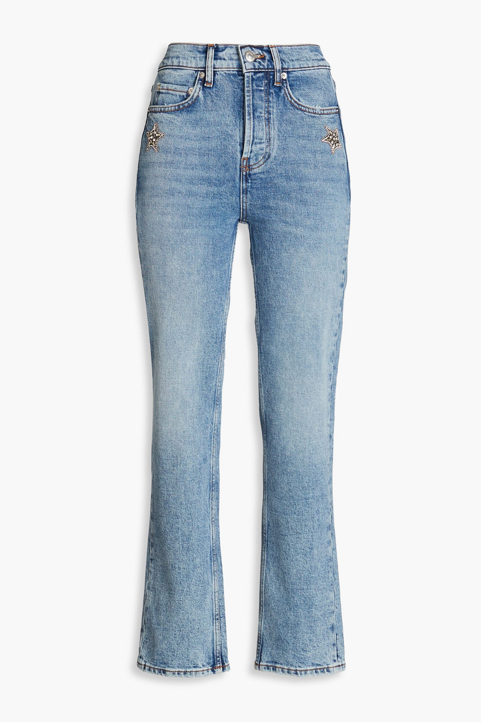 Maje Crystal-embellished High-rise Straight-leg Jeans In Mid Denim