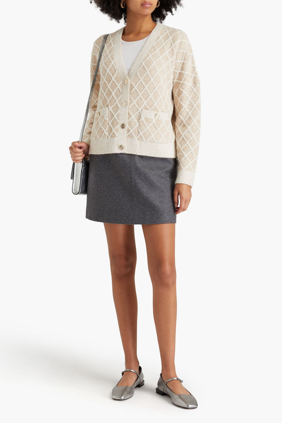  Maje - Metallic Knitted Cardigan - Neutral - 2 