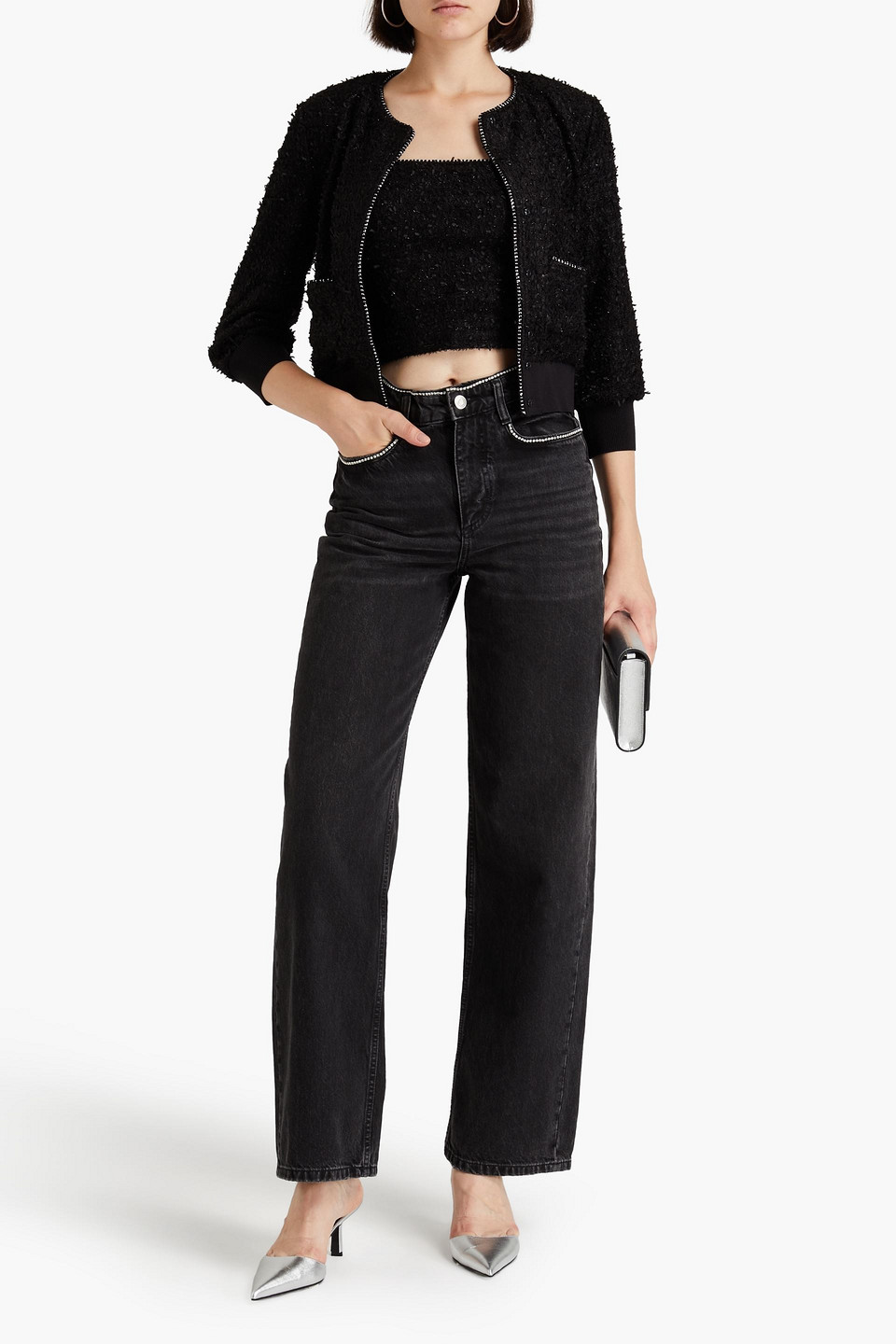 Maje Crystal-embellished High-rise Wide-leg Jeans In Black