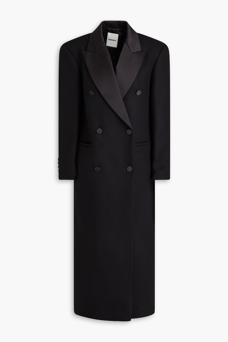 Sandro Satin-trimmed Wool-blend Twill Coat In Black