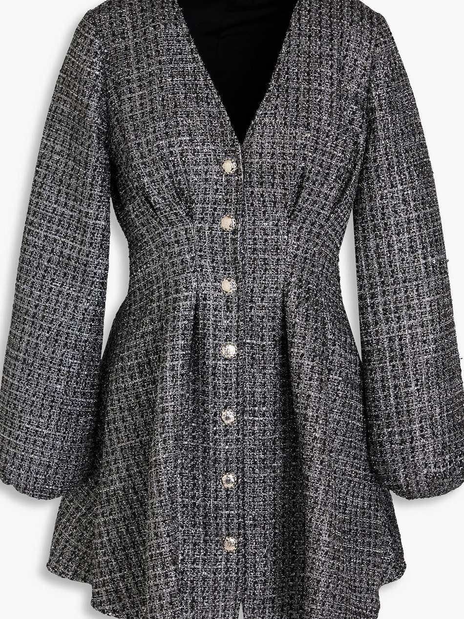 pleated metallic tweed mini dress