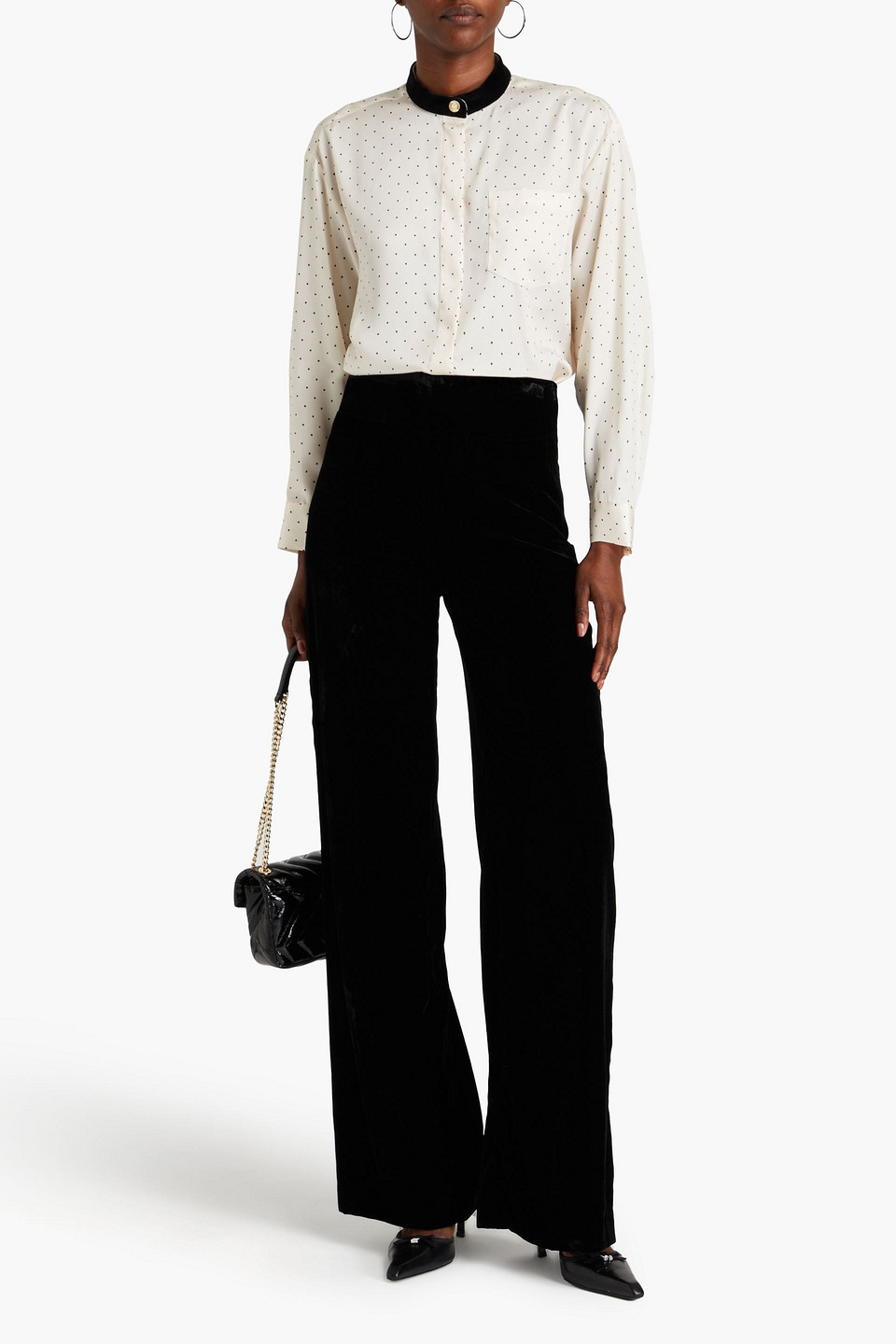 Sandro Velvet Wide-leg Pants In Black