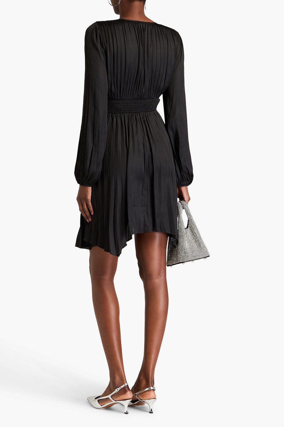 Shop Maje Pleated Satin Mini Dress In Black