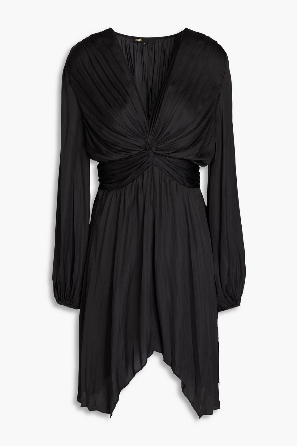 Maje Pleated Satin Mini Dress In Black