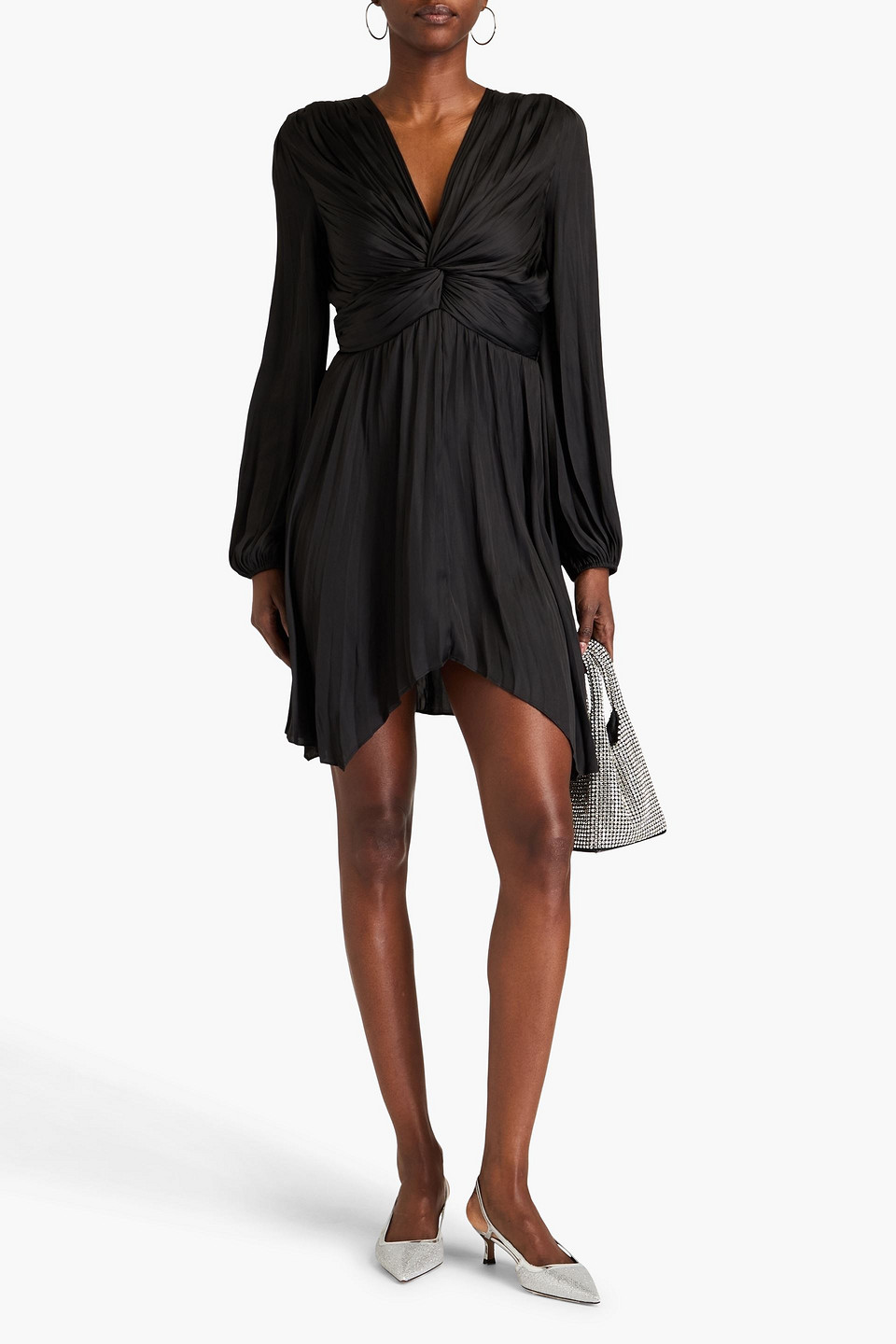 Shop Maje Pleated Satin Mini Dress In Black