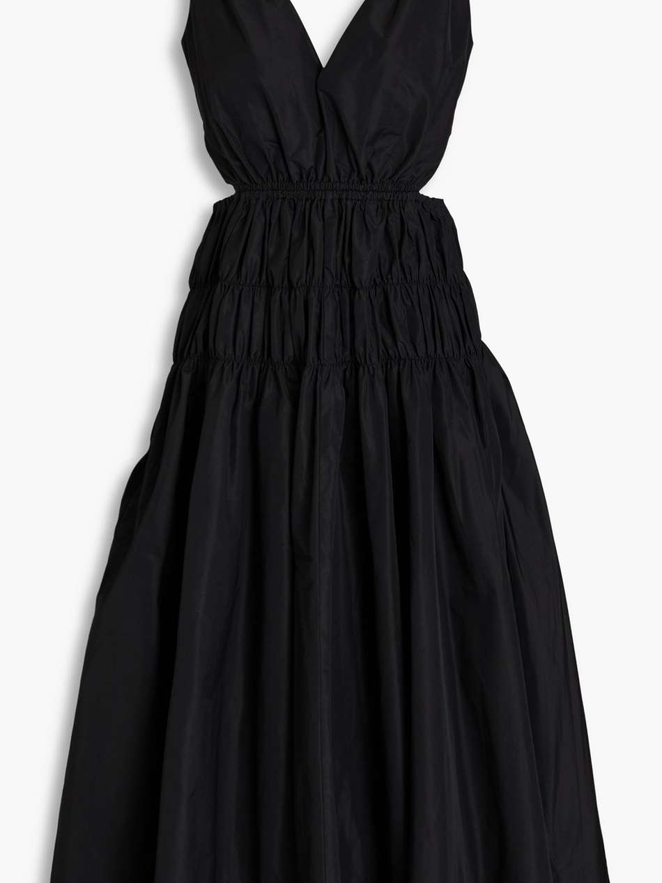 cutout shirred taffeta midi dress