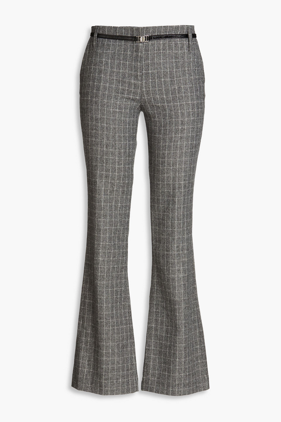 Maje Belted Checked Twill Flared Pants In Grey