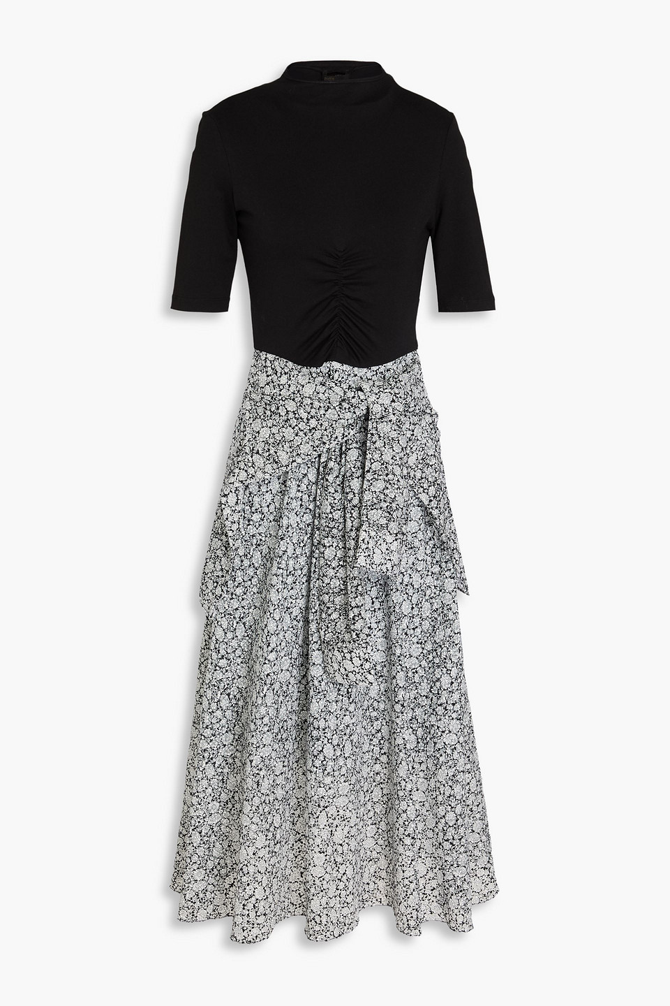 maje - floral-print devoré-jersey midi dress - black - fr 34