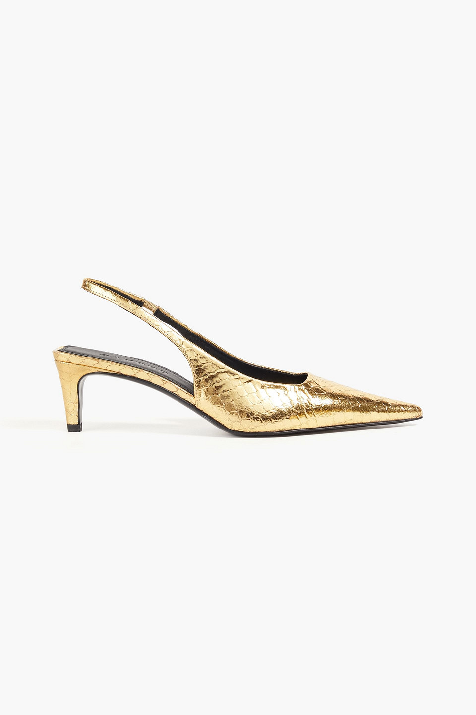 Sandro Metallic Snake-effect Leather Slingback Pumps In Gold