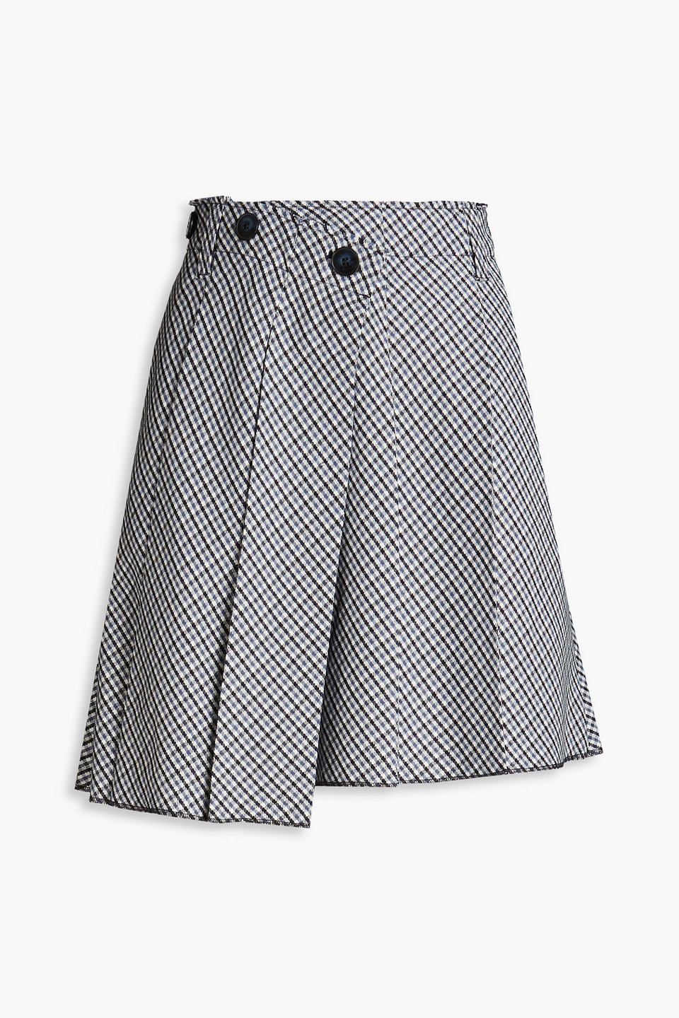 Maje Pleated Checked Twill Mini Wrap Skirt In Slate Blue