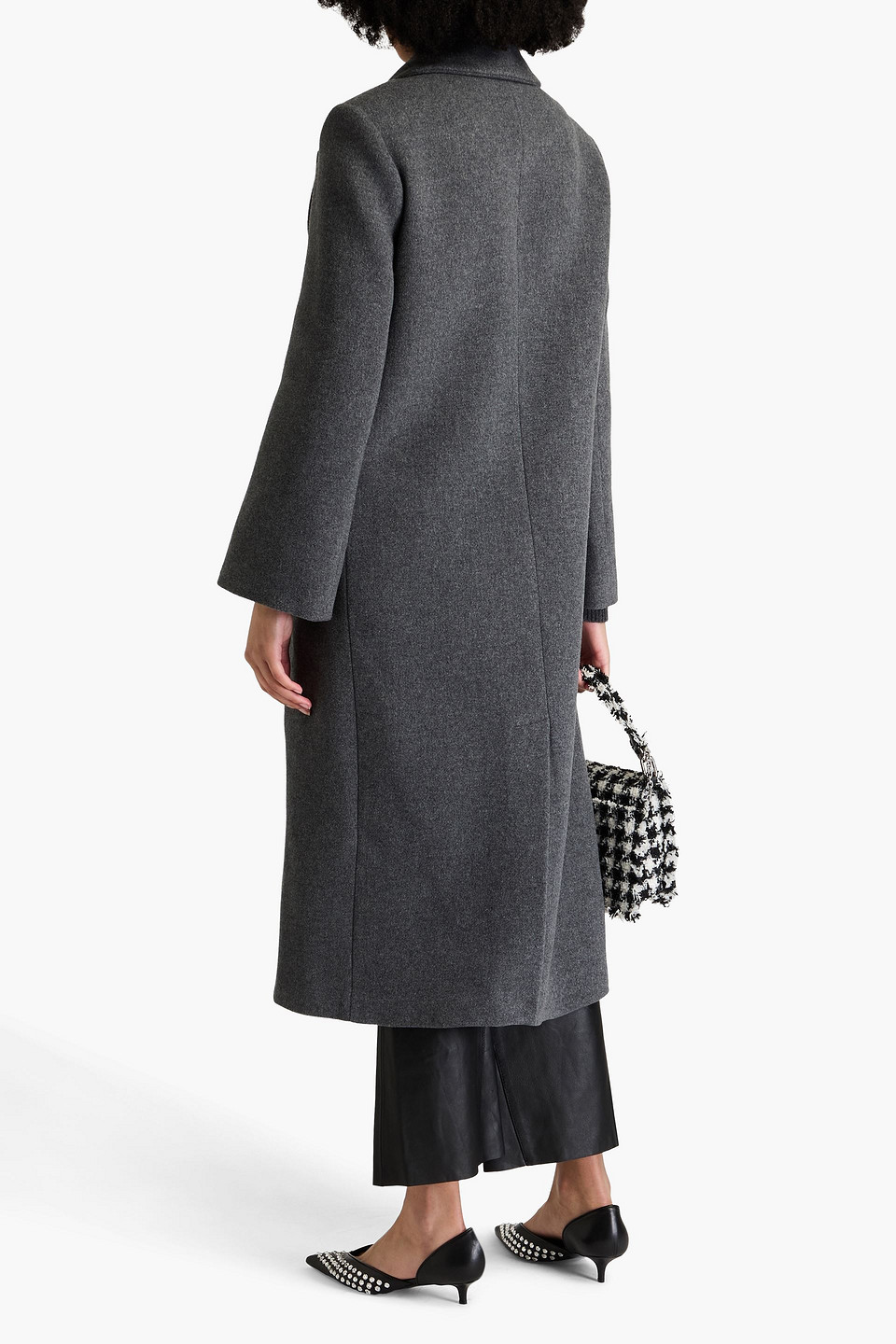 Maje Double-breasted Felt Coat In Anthracite